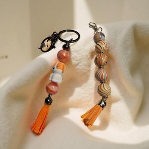 Orange and Multicolor Beaded Key Chain & Zipper Pull